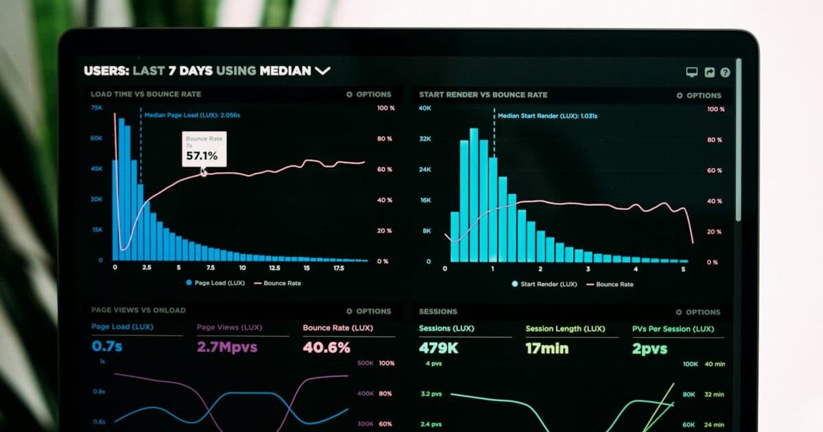 Gráfico de desempenho de marketing analisado em notebook